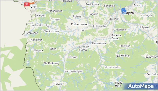 mapa Rycerka Górna, Rycerka Górna na mapie Targeo