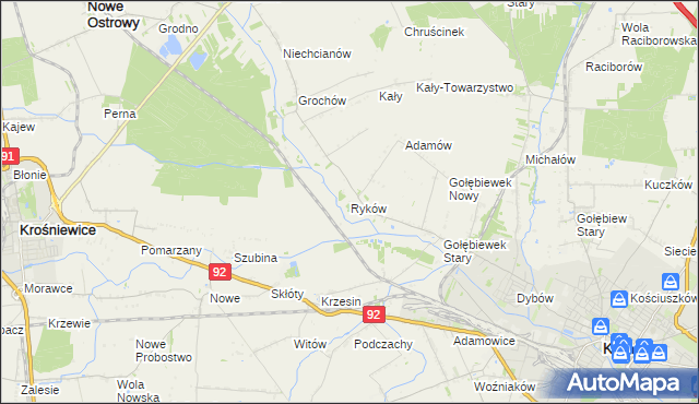 mapa Ryków gmina Kutno, Ryków gmina Kutno na mapie Targeo