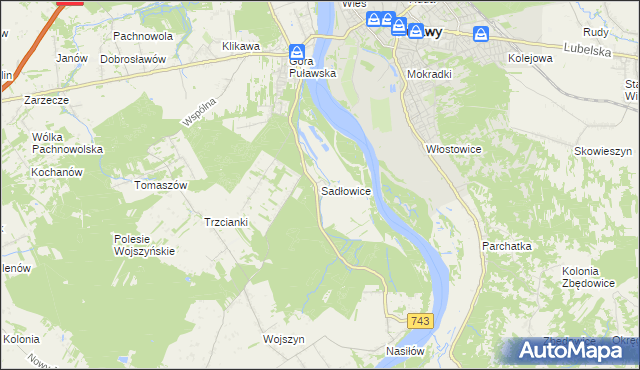 mapa Sadłowice gmina Puławy, Sadłowice gmina Puławy na mapie Targeo
