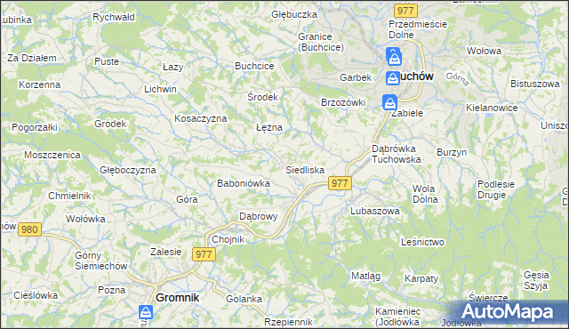 mapa Siedliska gmina Tuchów, Siedliska gmina Tuchów na mapie Targeo