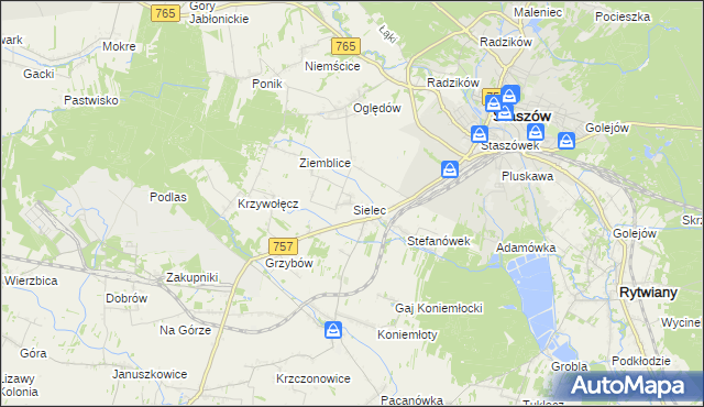 mapa Sielec gmina Staszów, Sielec gmina Staszów na mapie Targeo