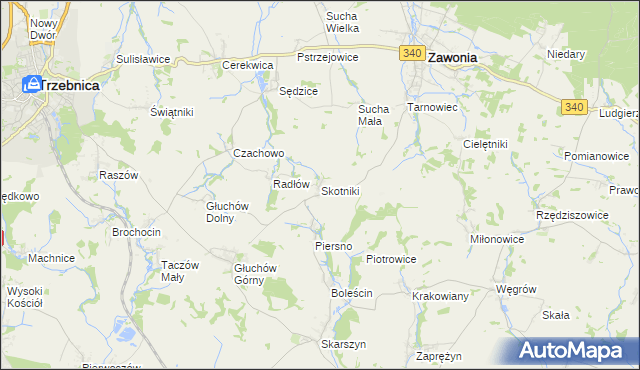 mapa Skotniki gmina Zawonia, Skotniki gmina Zawonia na mapie Targeo