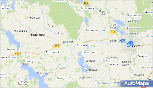 mapa Skustele, Skustele na mapie Targeo