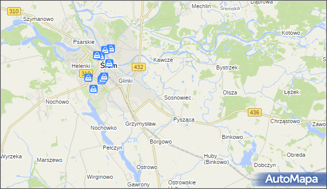mapa Sosnowiec gmina Śrem, Sosnowiec gmina Śrem na mapie Targeo