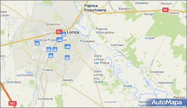 mapa Stara Łomża nad Rzeką, Stara Łomża nad Rzeką na mapie Targeo