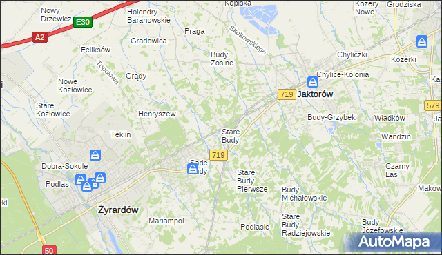 mapa Stare Budy gmina Jaktorów, Stare Budy gmina Jaktorów na mapie Targeo