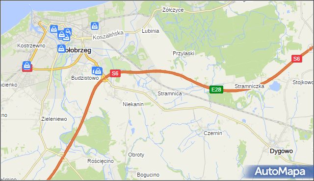 mapa Stramnica gmina Kołobrzeg, Stramnica gmina Kołobrzeg na mapie Targeo