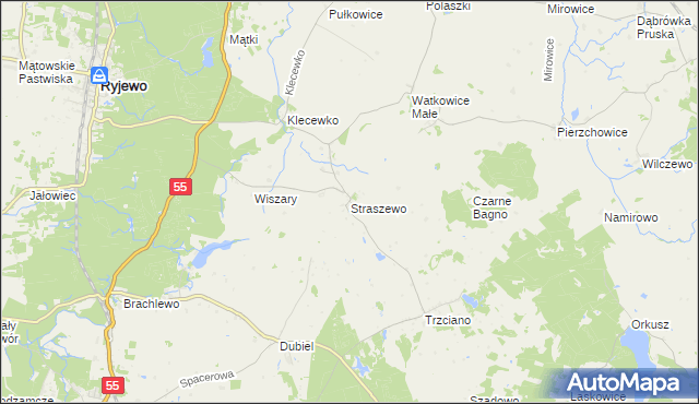 mapa Straszewo gmina Ryjewo, Straszewo gmina Ryjewo na mapie Targeo