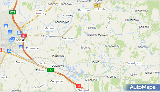 mapa Strubiny gmina Płońsk, Strubiny gmina Płońsk na mapie Targeo