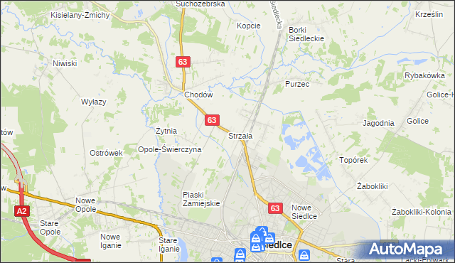 mapa Strzała gmina Siedlce, Strzała gmina Siedlce na mapie Targeo