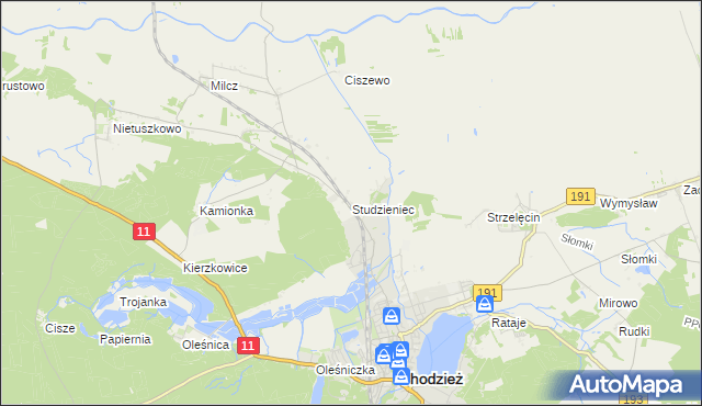 mapa Studzieniec gmina Chodzież, Studzieniec gmina Chodzież na mapie Targeo