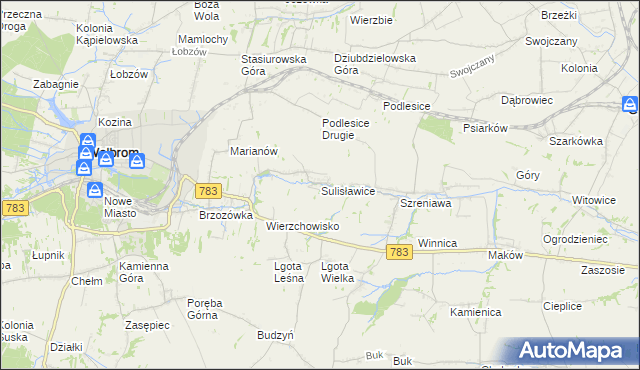 mapa Sulisławice gmina Wolbrom, Sulisławice gmina Wolbrom na mapie Targeo