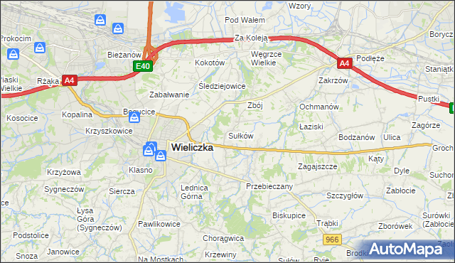 mapa Sułków gmina Wieliczka, Sułków gmina Wieliczka na mapie Targeo