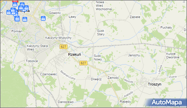 mapa Susk Nowy gmina Rzekuń, Susk Nowy gmina Rzekuń na mapie Targeo