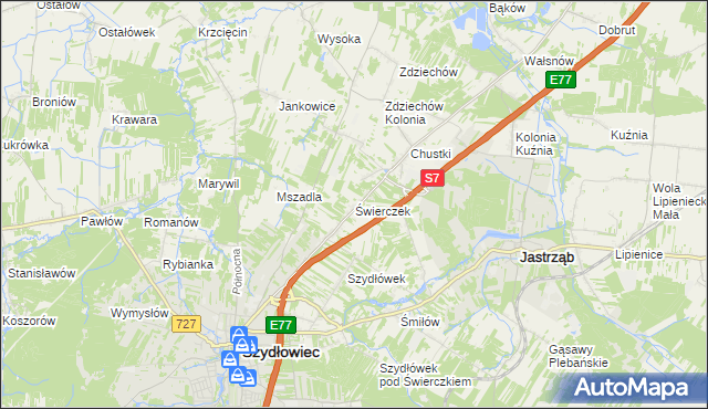 mapa Świerczek gmina Szydłowiec, Świerczek gmina Szydłowiec na mapie Targeo