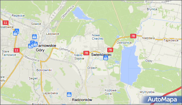mapa Świerklaniec, Świerklaniec na mapie Targeo