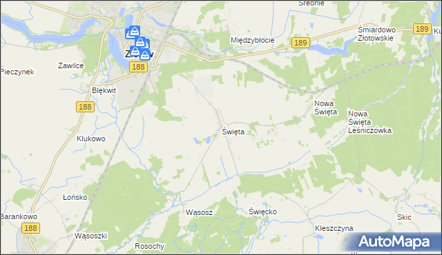 mapa Święta gmina Złotów, Święta gmina Złotów na mapie Targeo