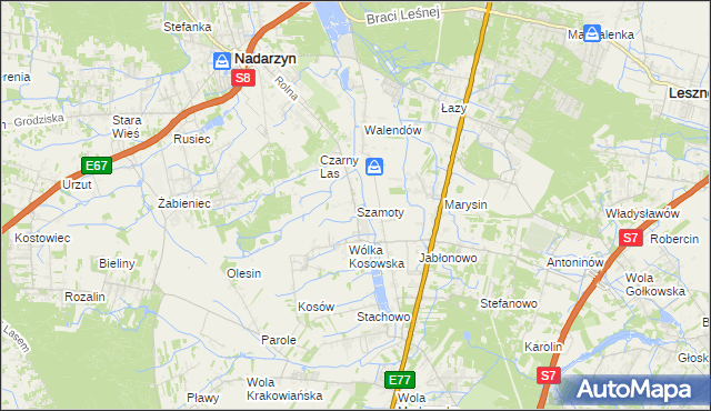 mapa Szamoty gmina Nadarzyn, Szamoty gmina Nadarzyn na mapie Targeo