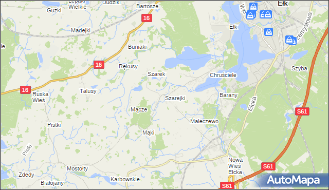 mapa Szarejki gmina Ełk, Szarejki gmina Ełk na mapie Targeo
