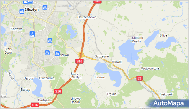 mapa Szczęsne gmina Purda, Szczęsne gmina Purda na mapie Targeo