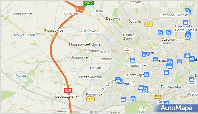 mapa Szerokie gmina Konopnica, Szerokie gmina Konopnica na mapie Targeo