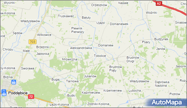 mapa Tobolice gmina Dalików, Tobolice gmina Dalików na mapie Targeo