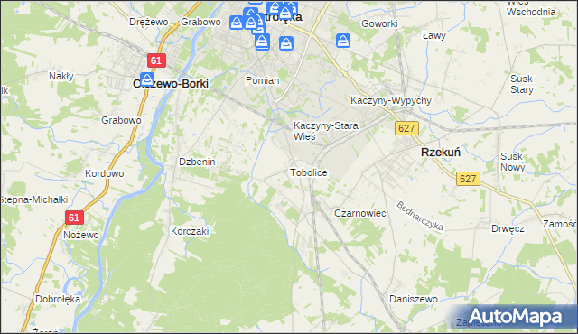 mapa Tobolice gmina Rzekuń, Tobolice gmina Rzekuń na mapie Targeo