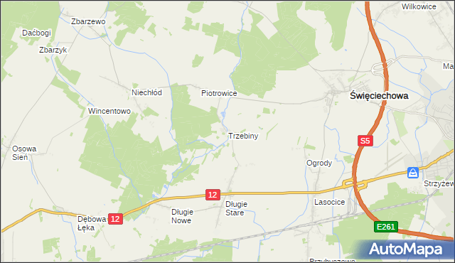 mapa Trzebiny gmina Święciechowa, Trzebiny gmina Święciechowa na mapie Targeo