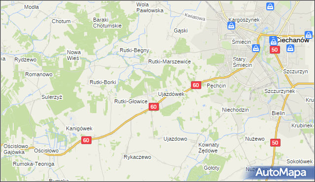 mapa Ujazdówek gmina Ciechanów, Ujazdówek gmina Ciechanów na mapie Targeo