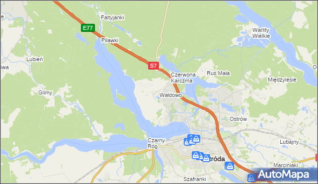 mapa Wałdowo gmina Ostróda, Wałdowo gmina Ostróda na mapie Targeo