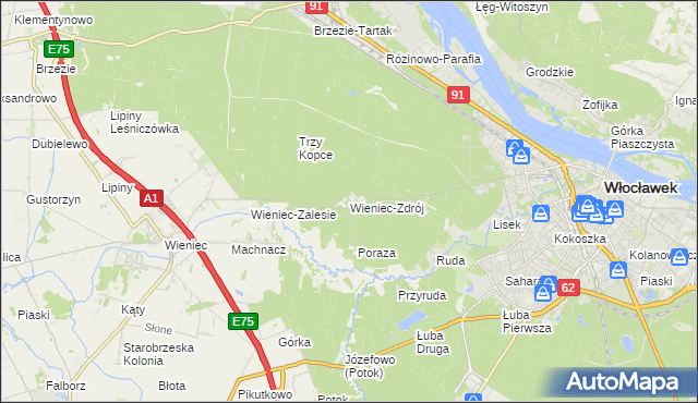 mapa Wieniec-Zdrój, Wieniec-Zdrój na mapie Targeo