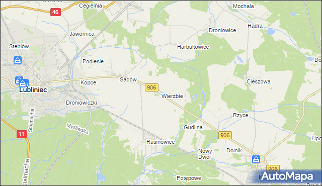 mapa Wierzbie gmina Koszęcin, Wierzbie gmina Koszęcin na mapie Targeo