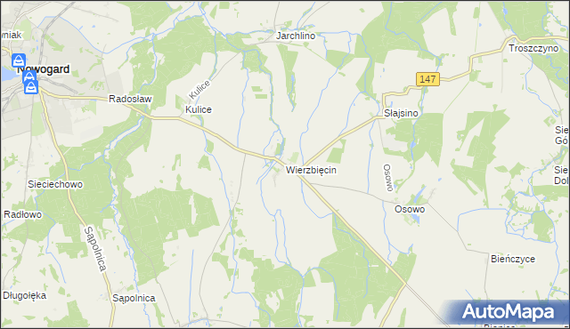 mapa Wierzbięcin gmina Nowogard, Wierzbięcin gmina Nowogard na mapie Targeo