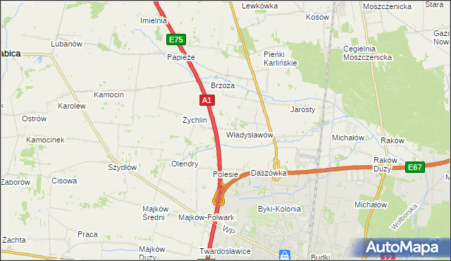 mapa Władysławów gmina Grabica, Władysławów gmina Grabica na mapie Targeo