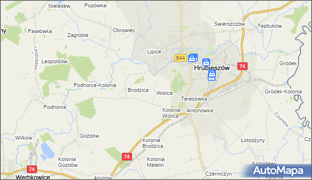 mapa Wolica gmina Hrubieszów, Wolica gmina Hrubieszów na mapie Targeo