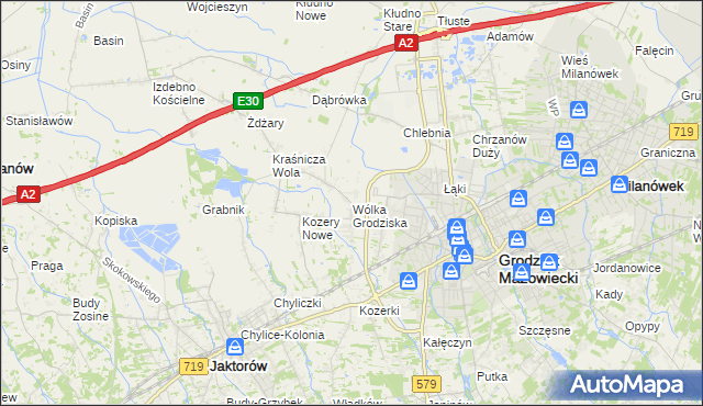 mapa Wólka Grodziska gmina Grodzisk Mazowiecki, Wólka Grodziska gmina Grodzisk Mazowiecki na mapie Targeo