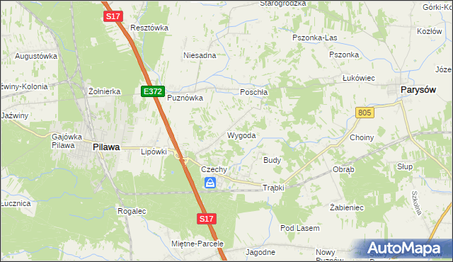 mapa Wygoda gmina Pilawa, Wygoda gmina Pilawa na mapie Targeo