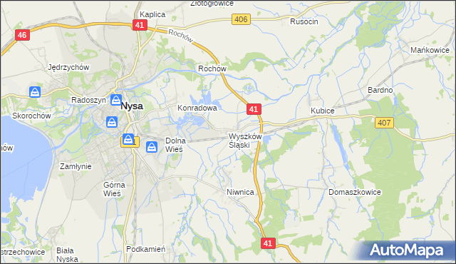 mapa Wyszków Śląski, Wyszków Śląski na mapie Targeo