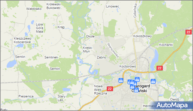 mapa Żabno gmina Starogard Gdański, Żabno gmina Starogard Gdański na mapie Targeo