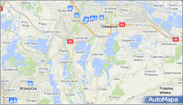 mapa Zaborze gmina Oświęcim, Zaborze gmina Oświęcim na mapie Targeo