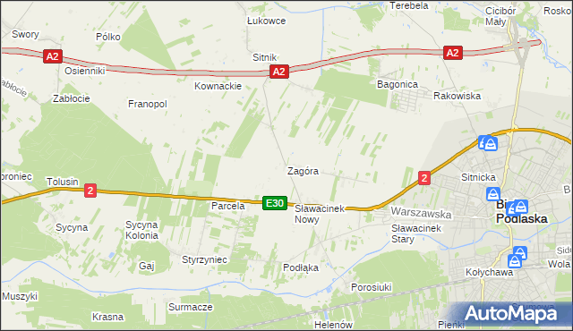 mapa Zagóra gmina Biała Podlaska, Zagóra gmina Biała Podlaska na mapie Targeo