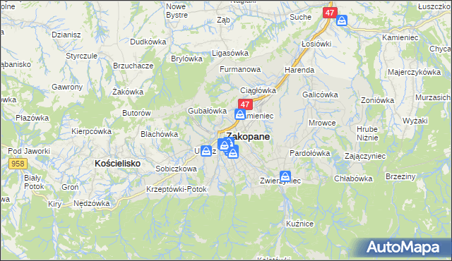 mapa Zakopanego, Zakopane na mapie Targeo