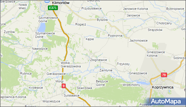 mapa Zbigniewice-Kolonia, Zbigniewice-Kolonia na mapie Targeo