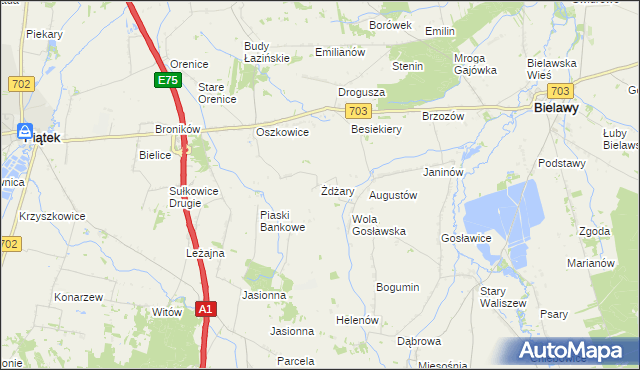mapa Żdżary gmina Bielawy, Żdżary gmina Bielawy na mapie Targeo