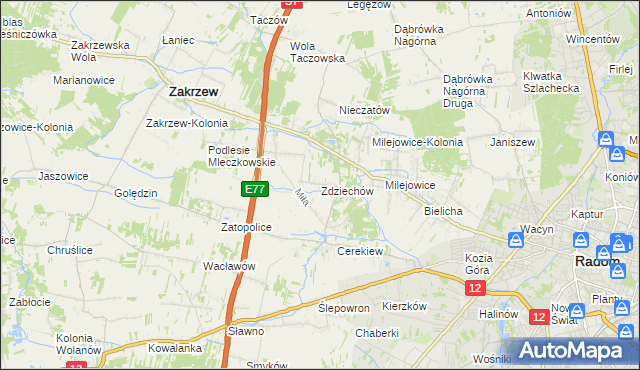 mapa Zdziechów gmina Zakrzew, Zdziechów gmina Zakrzew na mapie Targeo