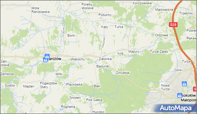 mapa Zielonka gmina Raniżów, Zielonka gmina Raniżów na mapie Targeo
