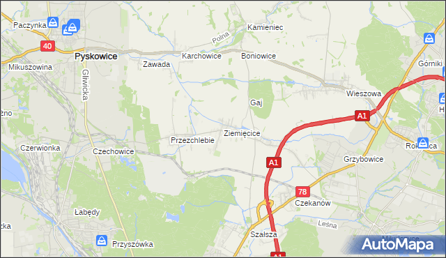 mapa Ziemięcice, Ziemięcice na mapie Targeo