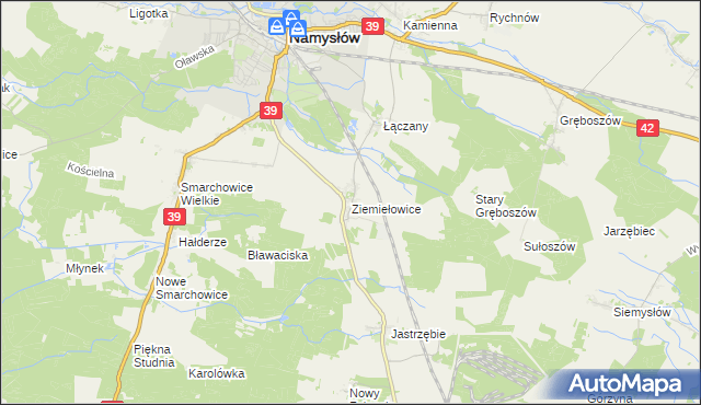 mapa Ziemiełowice, Ziemiełowice na mapie Targeo