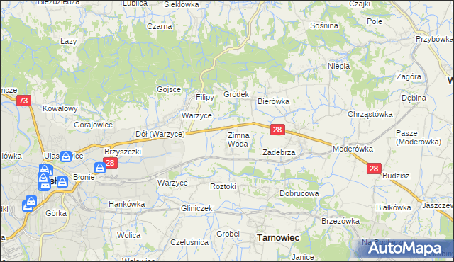 mapa Zimna Woda gmina Jasło, Zimna Woda gmina Jasło na mapie Targeo