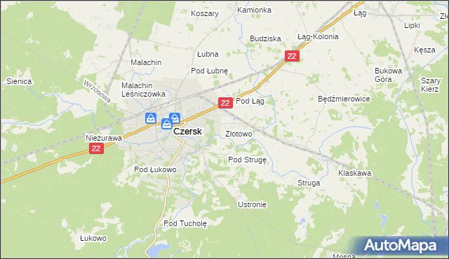 mapa Złotowo gmina Czersk, Złotowo gmina Czersk na mapie Targeo